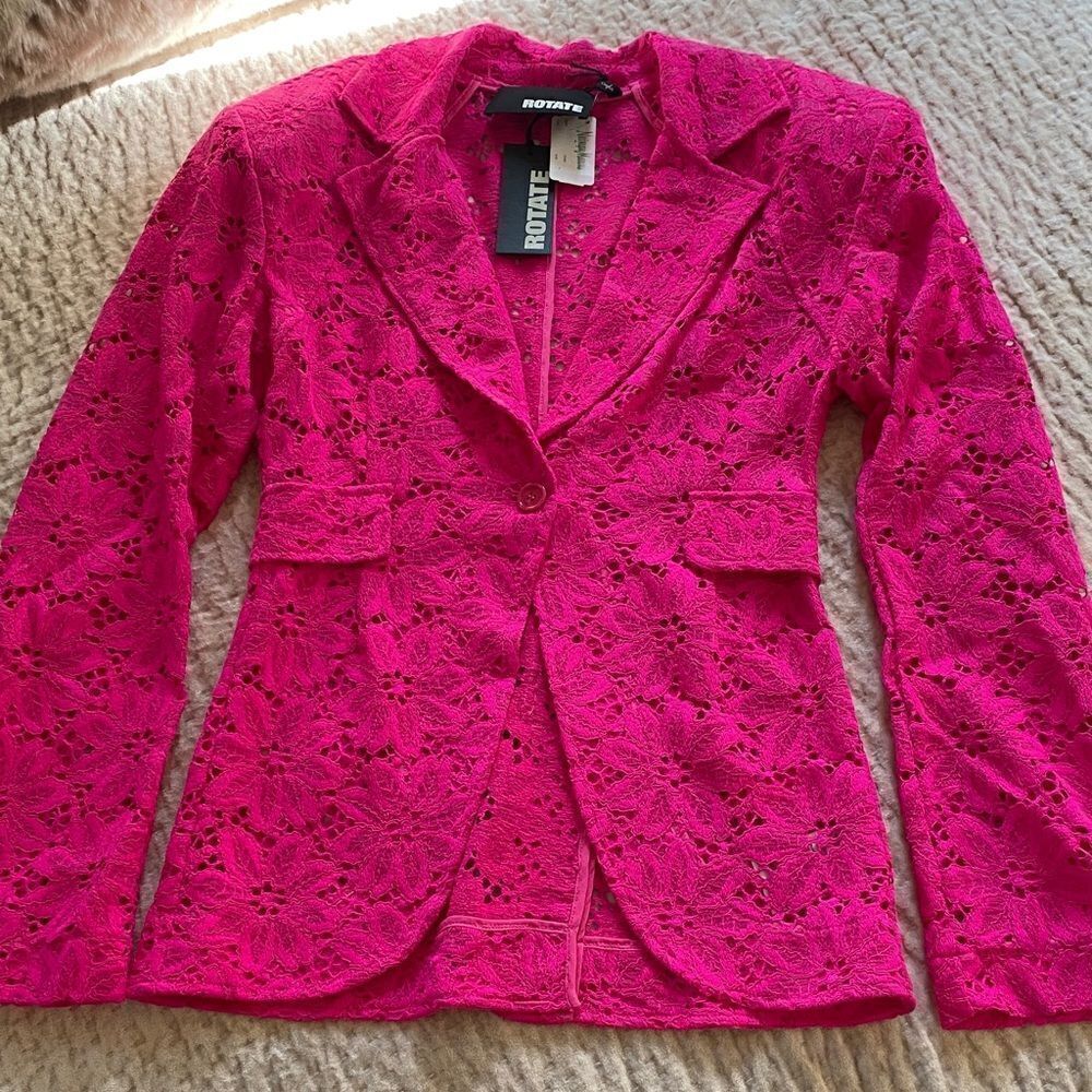 ROMWE Women's Vibrant Pink Lace Blazer